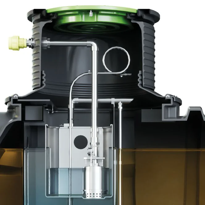 PRZYDOMOWA OCZYSZCZALNIA ŚCIEKÓW KINGSPAN BIOAIR 1 Z ZINTEGROWANĄ PRZEPOMPOWNIĄ 4 OS. DRENAŻ 36M