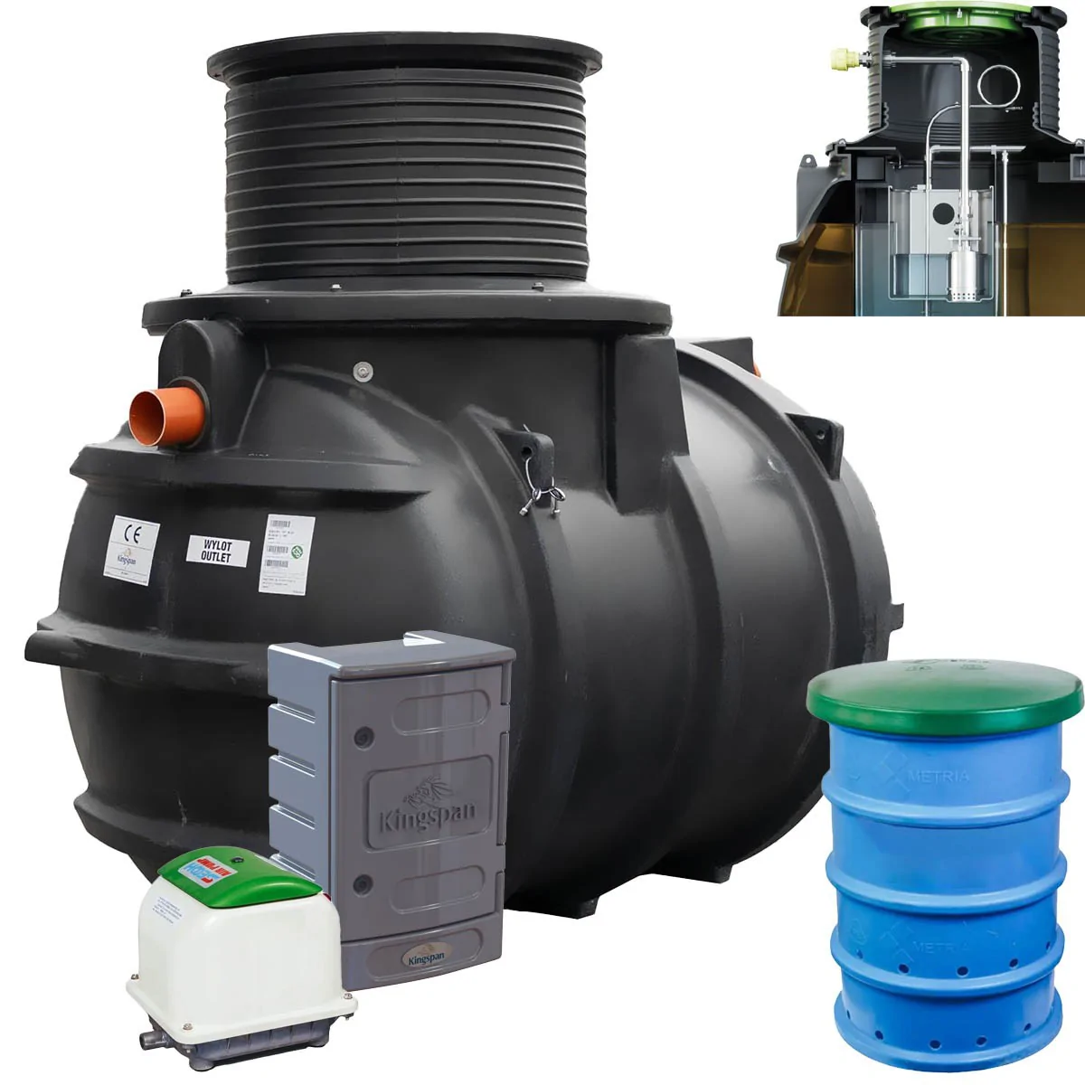 PRZYDOMOWA OCZYSZCZALNIA ŚCIEKÓW KINGSPAN BIOAIR 1 Z ZINTEGROWANĄ PRZEPOMPOWNIĄ 4 OS. STUDNIA CHŁONNA