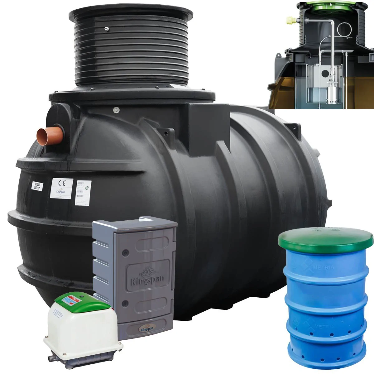 PRZYDOMOWA OCZYSZCZALNIA ŚCIEKÓW KINGSPAN BIOAIR 2 Z ZINTEGROWANĄ PRZEPOMPOWNIĄ NA 6 OS. 4 STUDNIA CHŁONNA