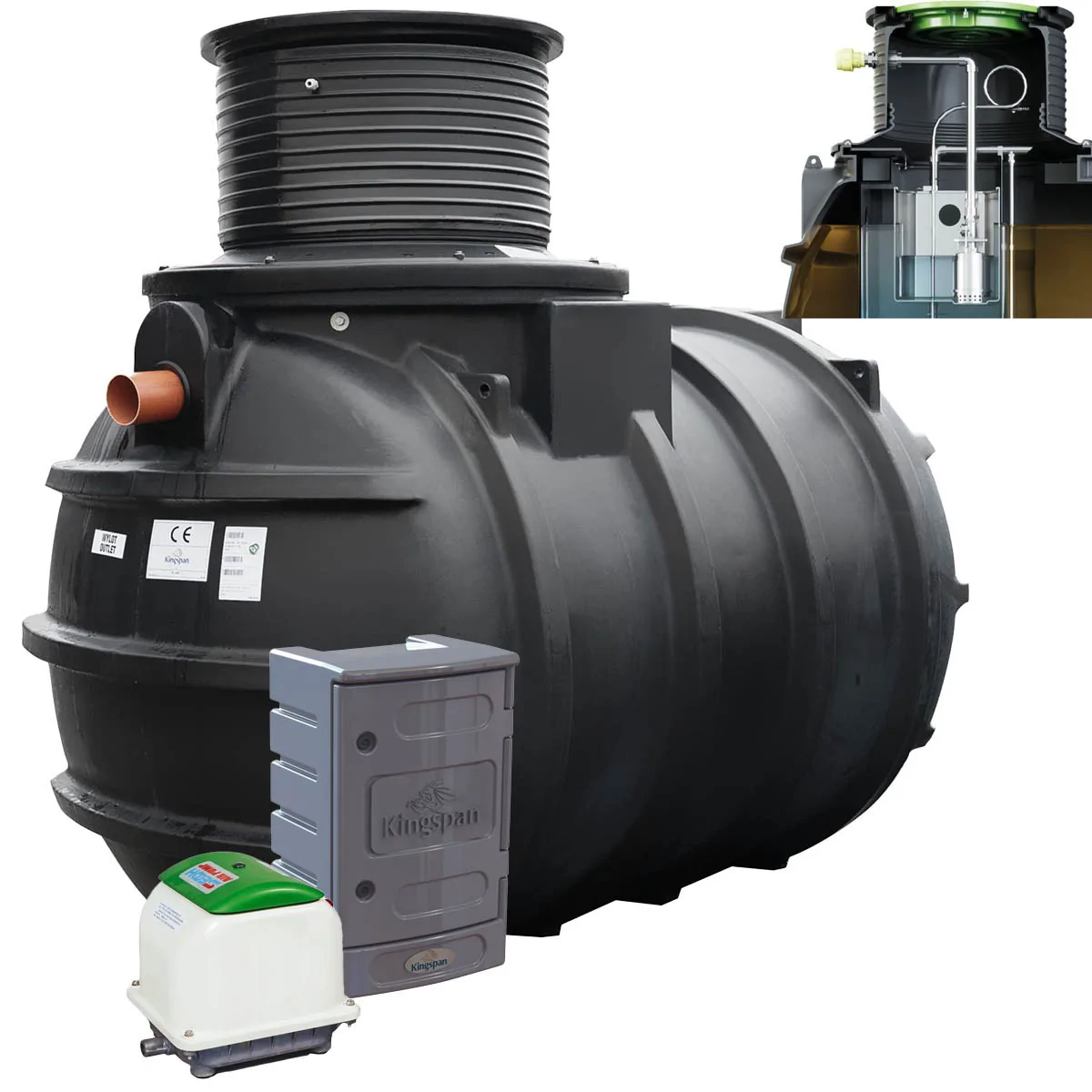 PRZYDOMOWA OCZYSZCZALNIA ŚCIEKÓW KINGSPAN BIOAIR 2 Z ZINTEGROWANĄ PRZEPOMPOWNIĄ NA 6 OS.