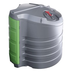 Szary zbiornik Kingspan FuelMaster model 2500L z zieloną obudową pompy, widoczny z góry pod kątem.