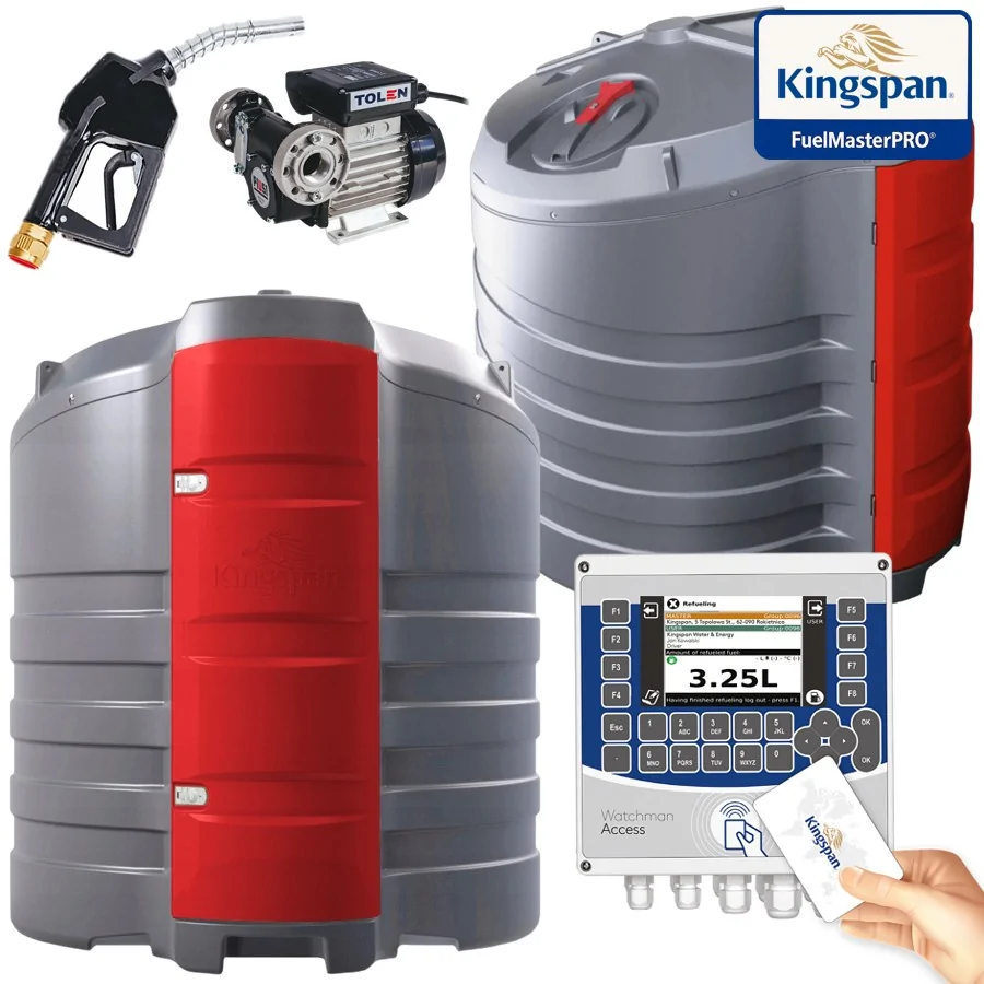 ZBIORNIK DO PALIWA ON 2500L – FUELMASTER® PRO | POMPA 230V, LICZNIK, WATCHMAN ACCESS, FILTR, PISTOLET A60, LED, ZŁĄCZE EURO