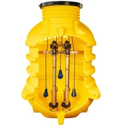 Widok na pływaki i rury w zbiorniku przepompowni ścieków