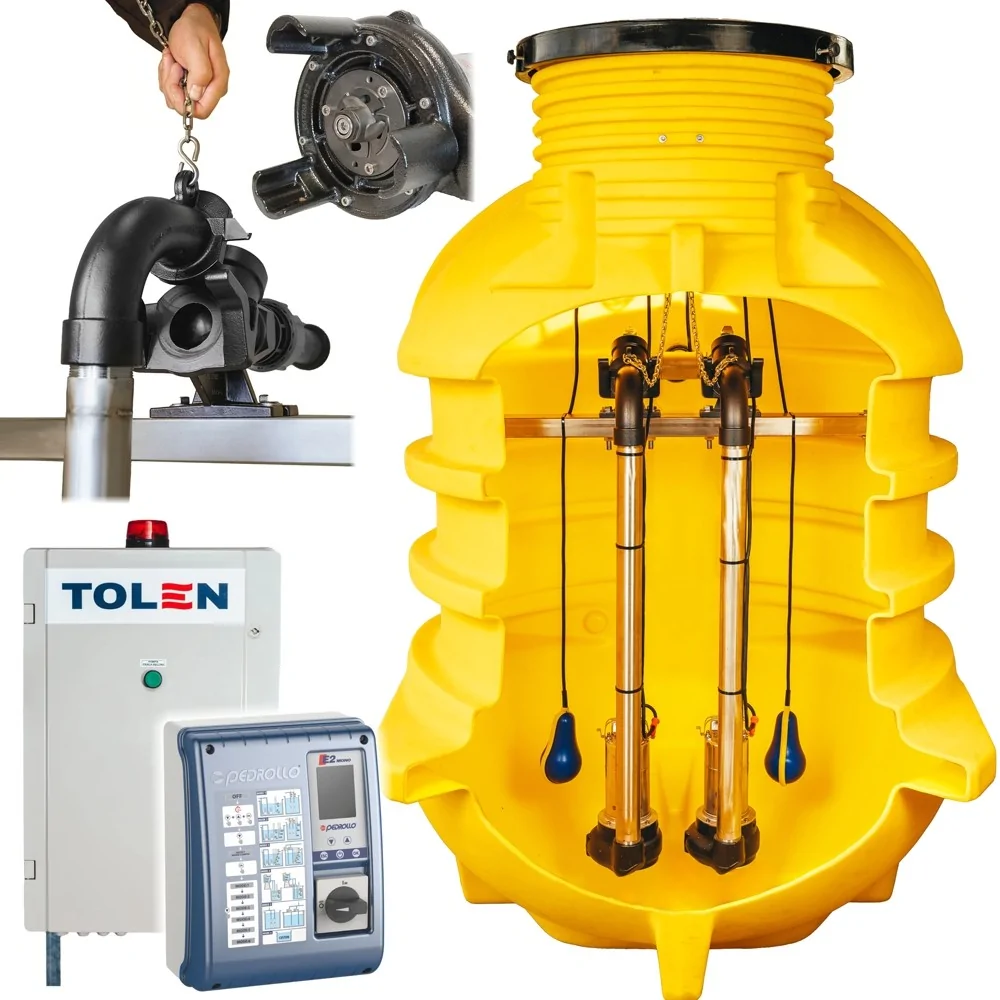 PRZEPOMPOWNIA ŚCIEKÓW DWIEMA POMPAMI PEDROLO TRITUS TIGM Z ROZDRABNIACZEM, ALARM PEDROLLO