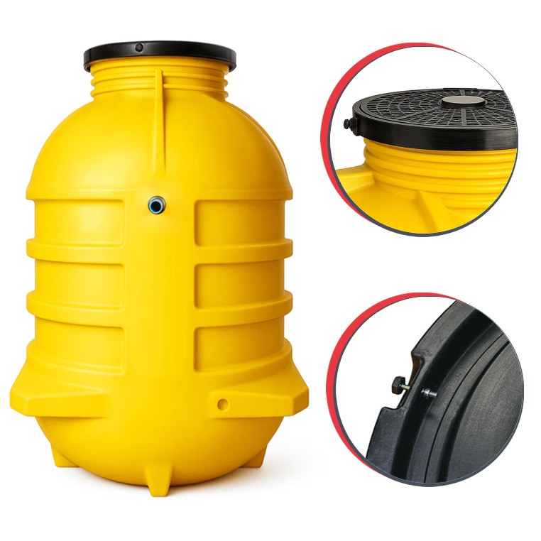 Zamknięta pokrywa plastikowego zbiornika przepompowni ścieków Zamknięta pokrywa plastikowego zbiornika przepompowni ścieków