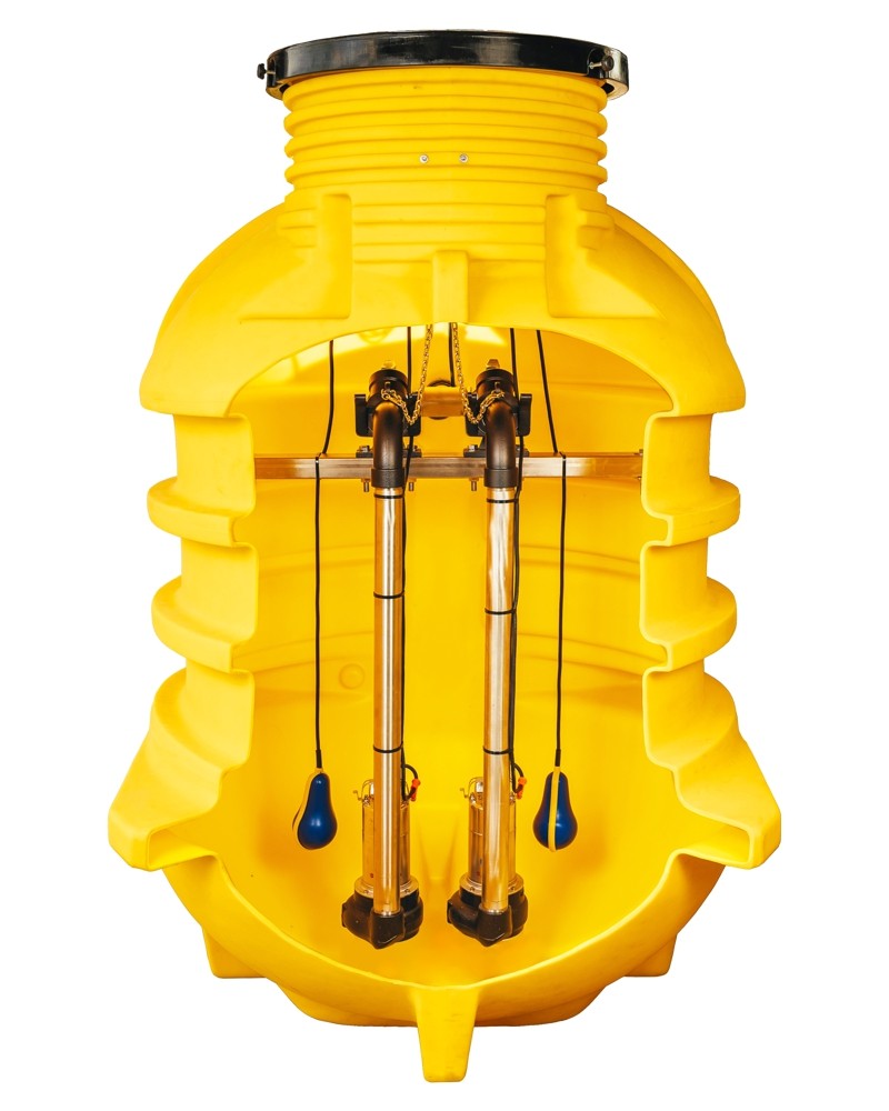 PRZEPOMPOWNIA ŚCIEKÓW DWIEMA POMPAMI PEDROLO TRITUS TIGM Z ROZDRABNIACZEM, ALARM GSM PEDROLLO