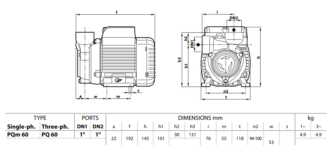 Pompa obiegowa Pedrollo PQ 60 | 230V, 0.37 kW - 40 l/min