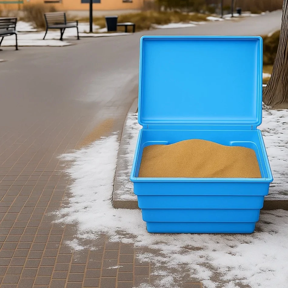 POJEMNIK NA PIASEK SÓL DROGOWĄ I SORBENT - 70L/100KG, NIEBIESKI