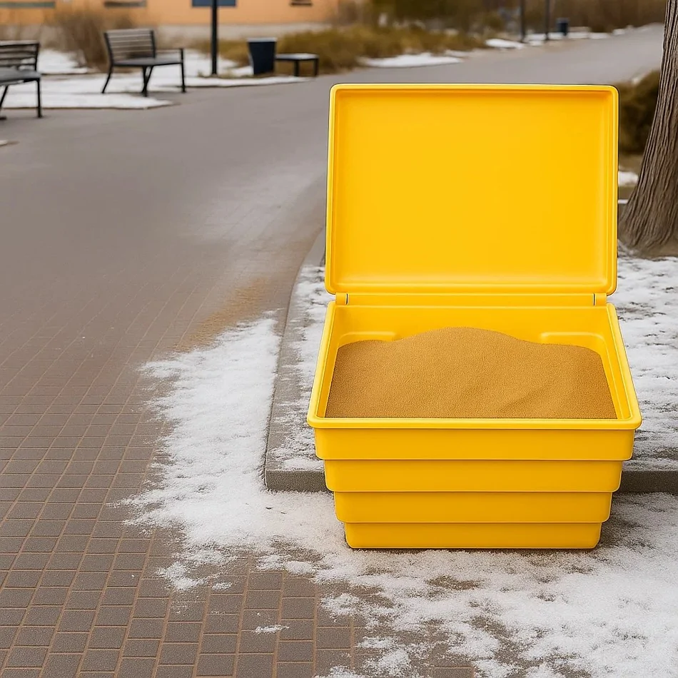 POJEMNIK NA PIASEK SÓL DROGOWĄ I SORBENT - 70L/100KG, ŻÓŁTY