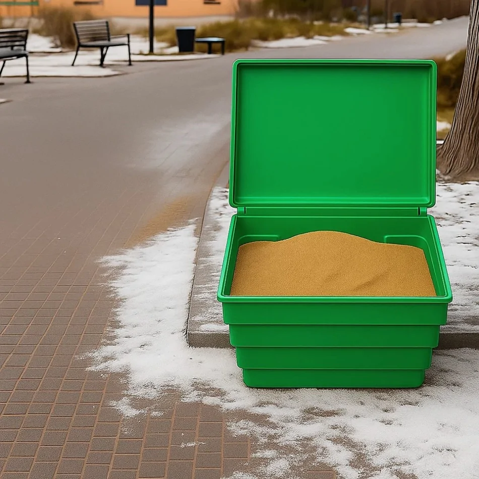 POJEMNIK NA PIASEK SÓL DROGOWĄ I SORBENT - 150L / 215KG, ZIELONY