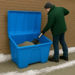 POJEMNIK NA PIASEK I SÓL DROGOWĄ, 100L / 150kg NIEBIESKI - MOCNA SKRZYNIA NA ZIMOWE MROZY