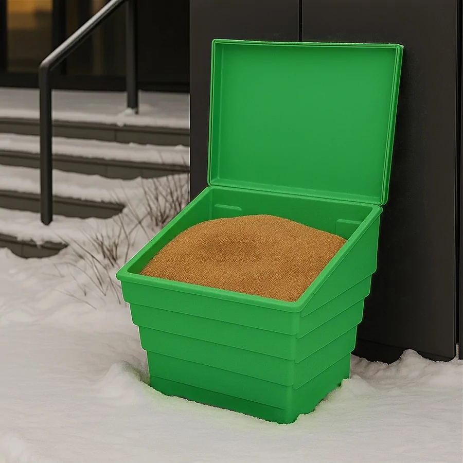 ZIELONY POJEMNIK 250L NA PIACH I SÓL DROGOWĄ - SKRZYNIA NA PIASEK, SORBENT, ŻWIR, GRANULAT