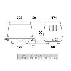 DMUCHAWA MEMBRANOWA HIBLOW HP-40 | NAPOWIETRZANIE OCZYSZCZALNI ŚCIEKÓW I AKWARIÓW