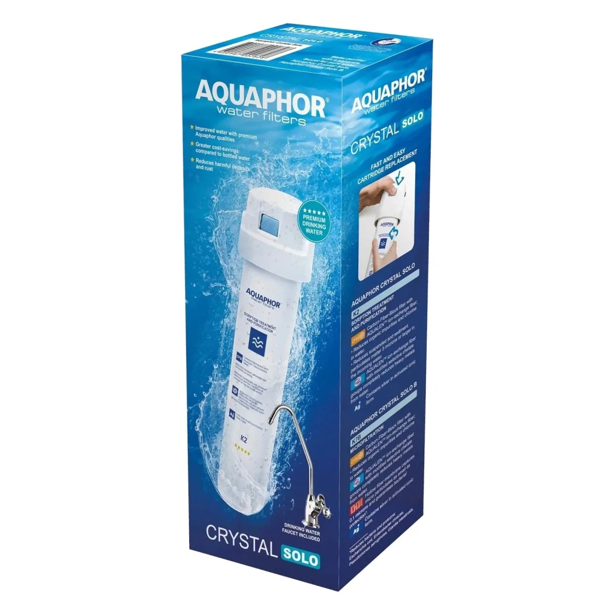 Aquaphor Kryształ SOLO - kompaktowy filtr podzlewozmywakowy do wody pitnej z wkładem K2 i wylewką