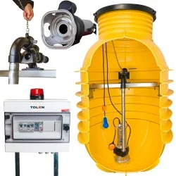 PRZEPOMPOWNIA ŚCIEKÓW POMPA PEDROLLO Z WOLNYM PRZEPŁYWEM VORTEX ALARM OPTYCZNO-DZWIĘKOWY