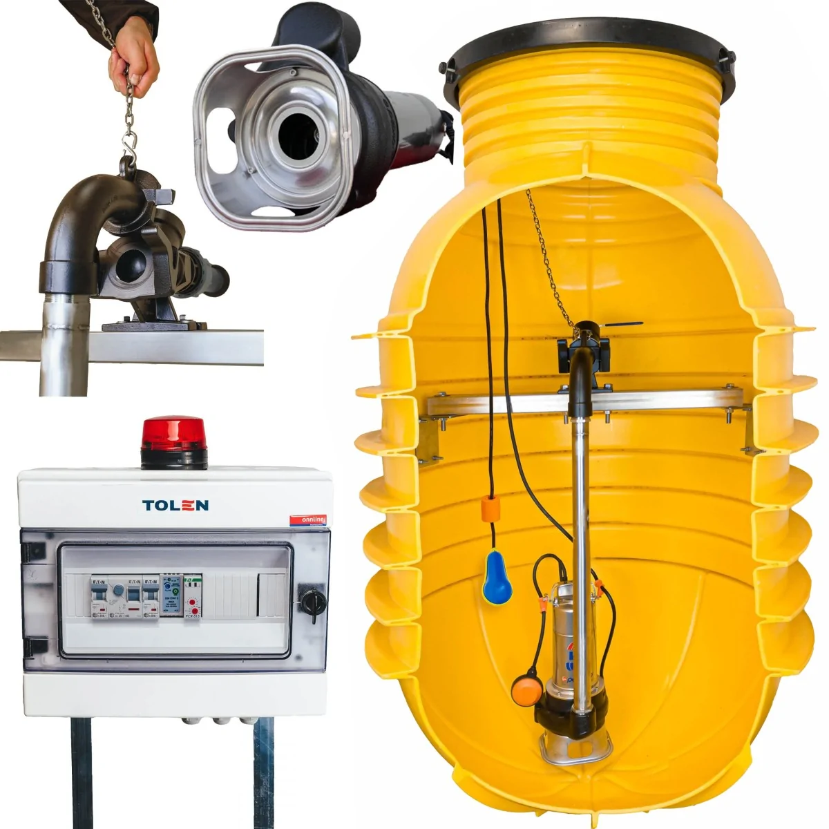 PRZEPOMPOWNIA ŚCIEKÓW POMPA PEDROLLO Z WOLNYM PRZEPŁYWEM VORTEX ALARM OPTYCZNO-DZWIĘKOWY