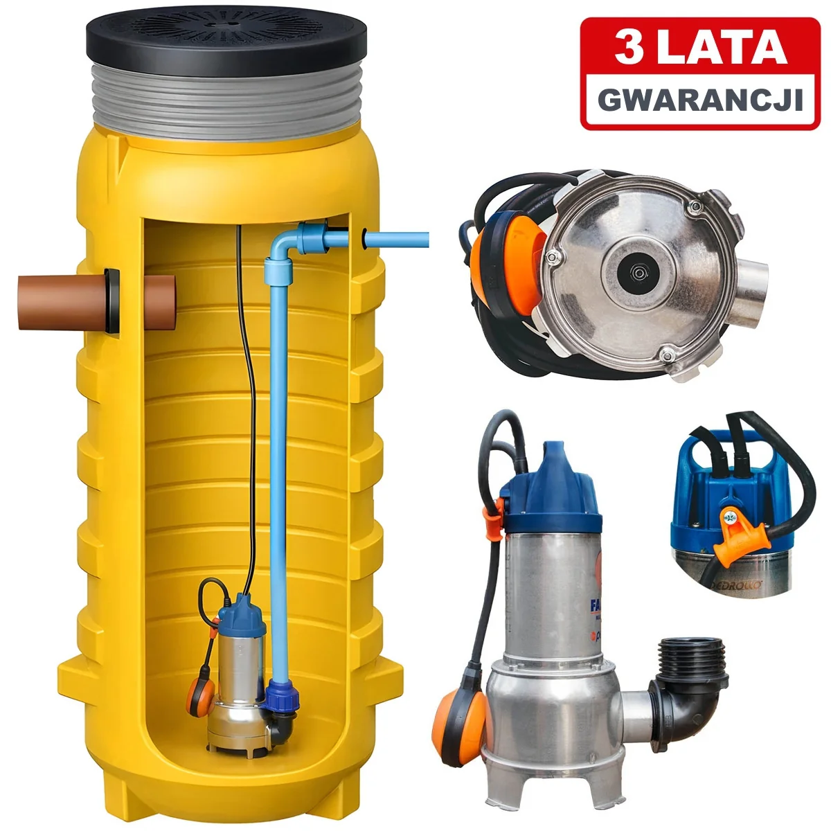 PRZEPOMPOWNIA Ścieków studnia 210l - 850l włoska Pompa Pedrollo Family ZPN 600