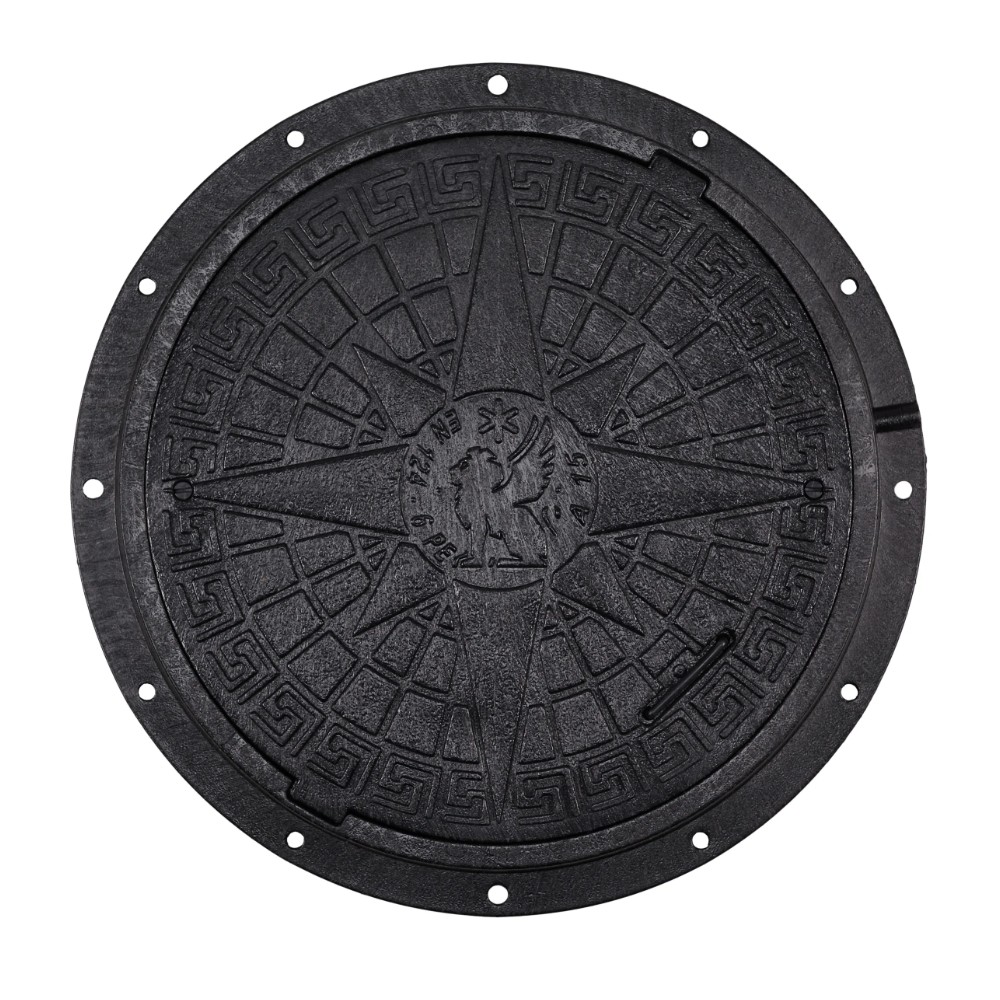 Czarna pokrywa włazowa BabylonPlast z zamkiem i uchwytem