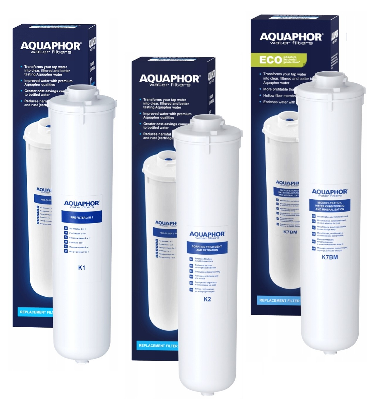 Zestaw wymiennych wkładów Aquaphor RO-202S K1 K2 K7BM