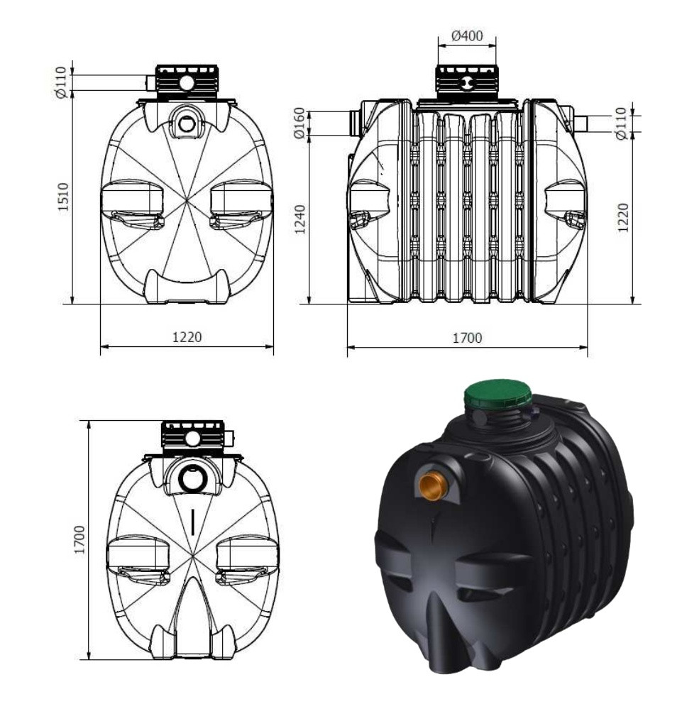 Wymiary i dane techniczne oczyszczalni OPTIMAX 4
